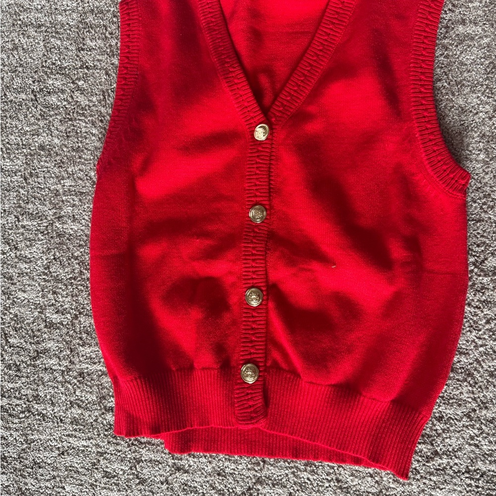 SHEIN Red Button-Up Knit Vest